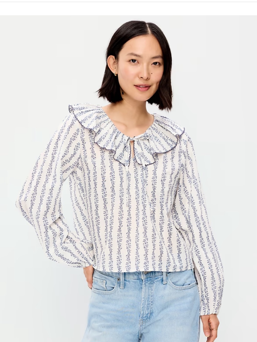 OLD NAVY Blue Floral Ruffle Tie Neck Shirt